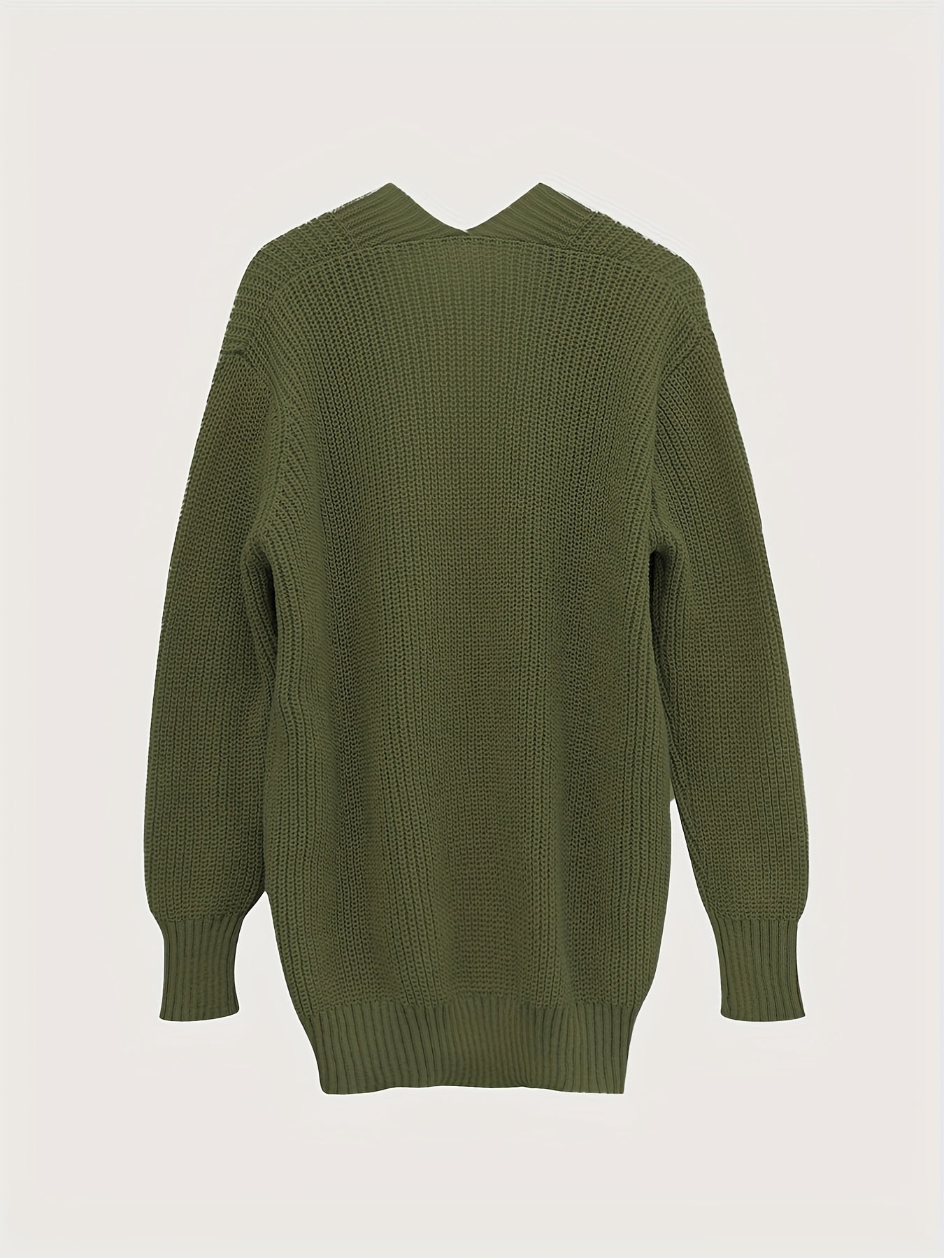 Solid Knit Cardigan Long Sleeve Sweater With Pockets