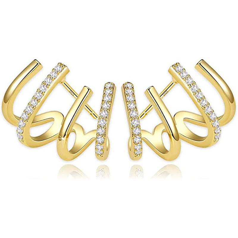 18K Plated Claws Stud Earrings Crystal AAA CZ Modern Accessories