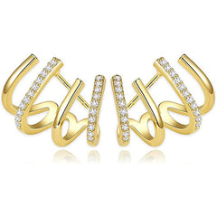 18K Plated Claws Stud Earrings Crystal AAA CZ Modern Accessories