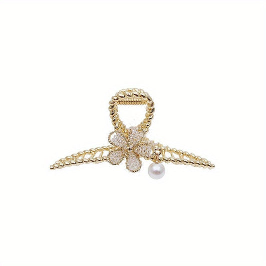 Alloy Hair Claw Clip Beaded Flower Faux Pearl Hair Claw Nonslip Shark Claw