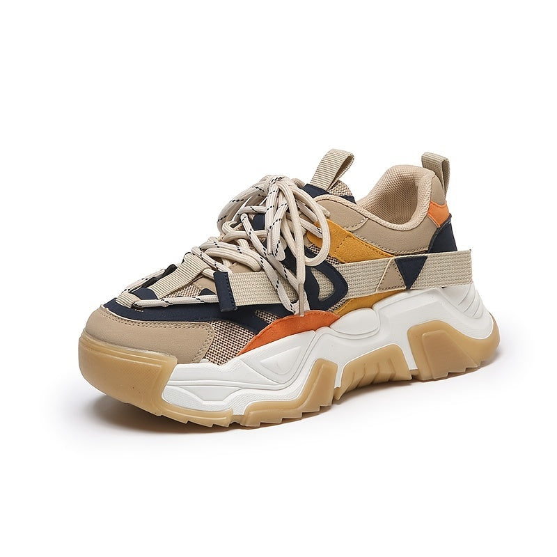 Women's Colorblock Chunky Sneakers Platform Lace Up Shoes