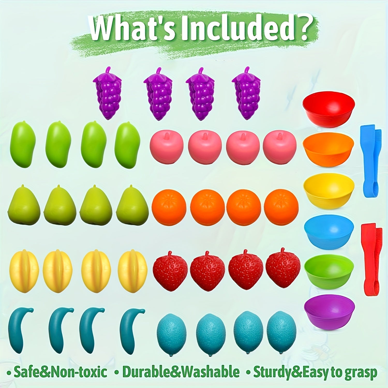 Fruit Theme Counting & Sorting Game with Bowl, Spoons & Balls