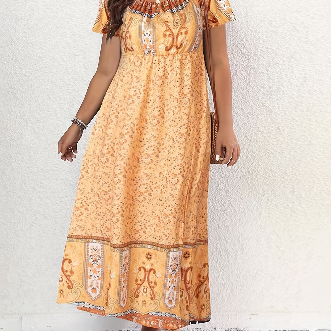  Colorblock Ditsy & Baroque Print Maxi Dress