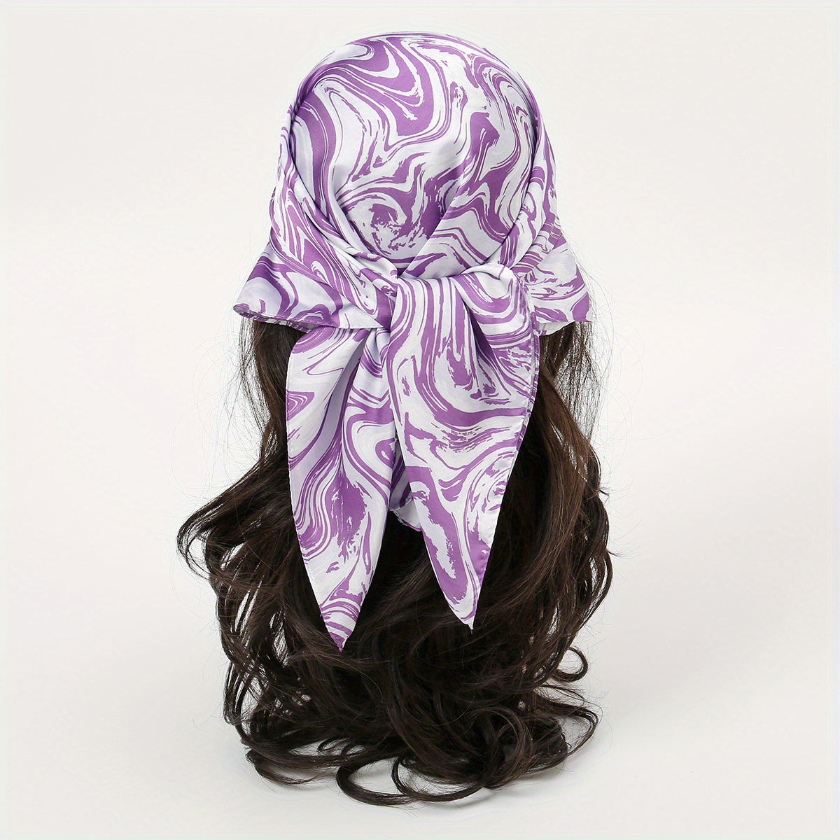 Wavy Striped Bandana Print Satin Square Scarf