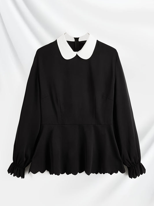  Colorblock Long Sleeve Peplum Top