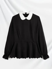  Colorblock Long Sleeve Peplum Top