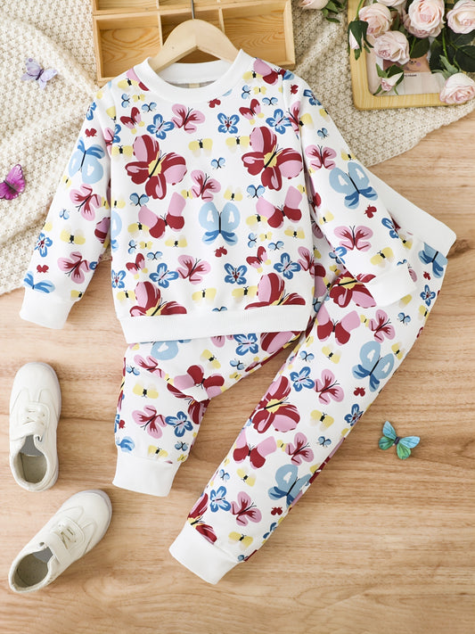 Toddler Girls Floral Butterflies Sweatshirt & Sweat Pants Suit