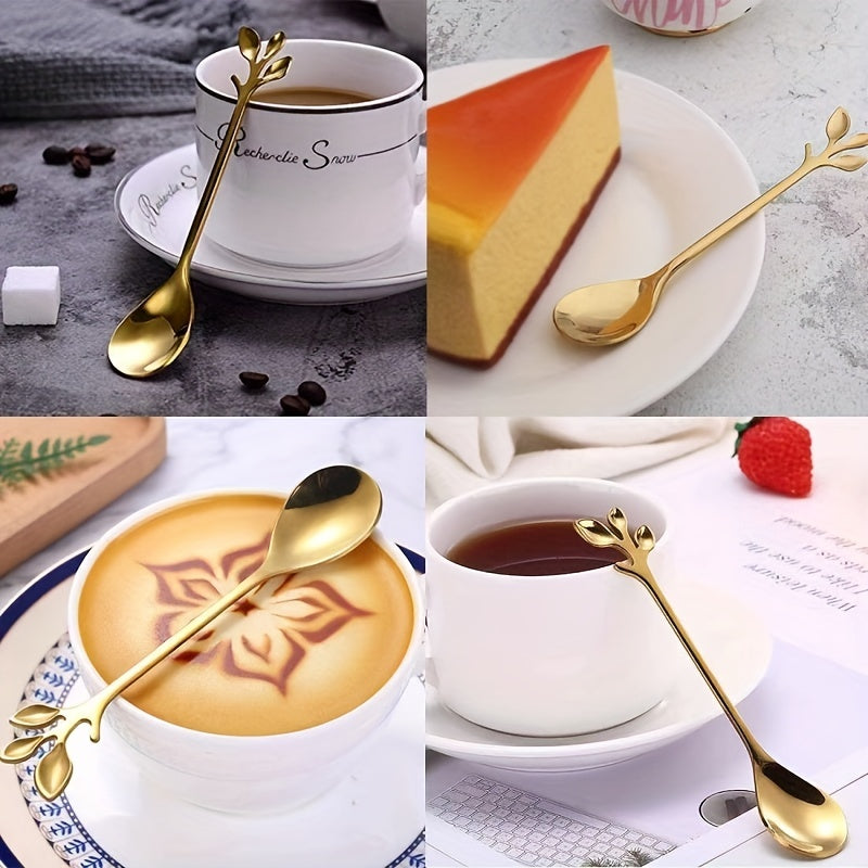 6-Piece Stainless Steel Cutlery Set - Milk Spoon, Salad Fork, Leaf Shaped