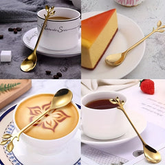 6-Piece Stainless Steel Cutlery Set - Milk Spoon, Salad Fork, Leaf Shaped