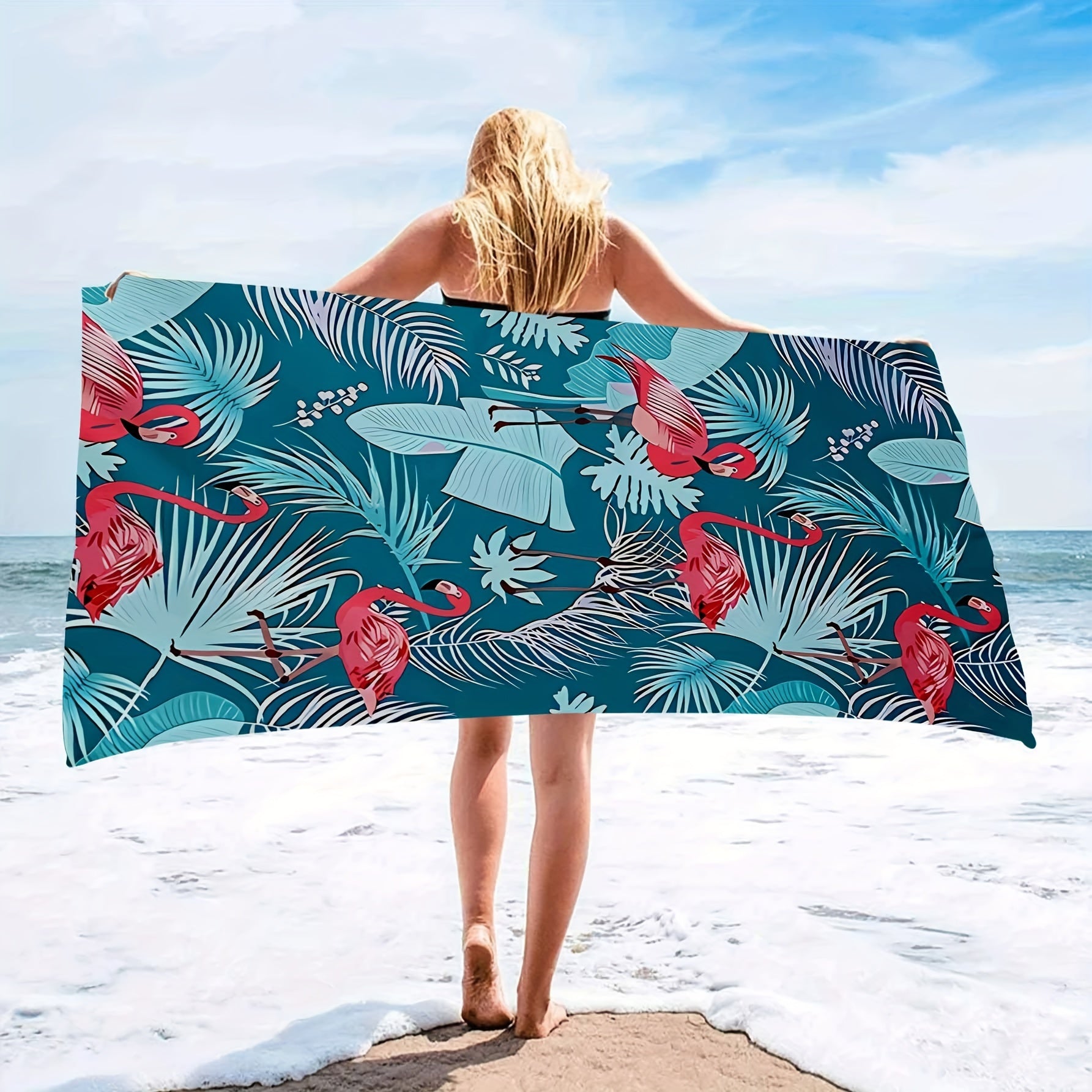 Flamingo Beach Towel Large Microfiber Towel with Sun Protection