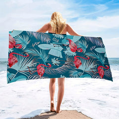 Flamingo Beach Towel Large Microfiber Towel with Sun Protection