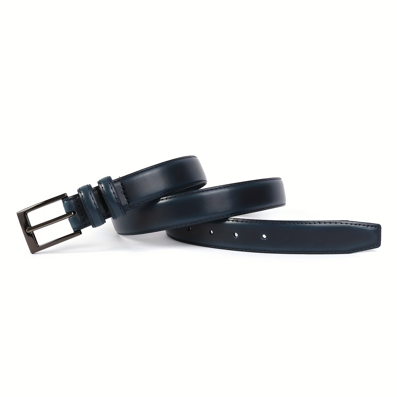 Navy Leather Men's Belt Formal Dress Single Pin Buckle
