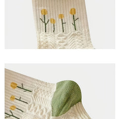 5 Pairs Retro Floral & Solid Texture Women's Socks