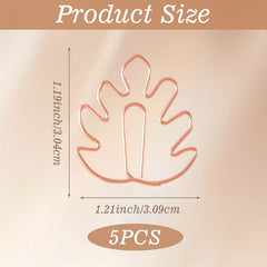 5Pcs Monstera Leaf Shaped Paper Clips for Notebooks and Scrapbooks