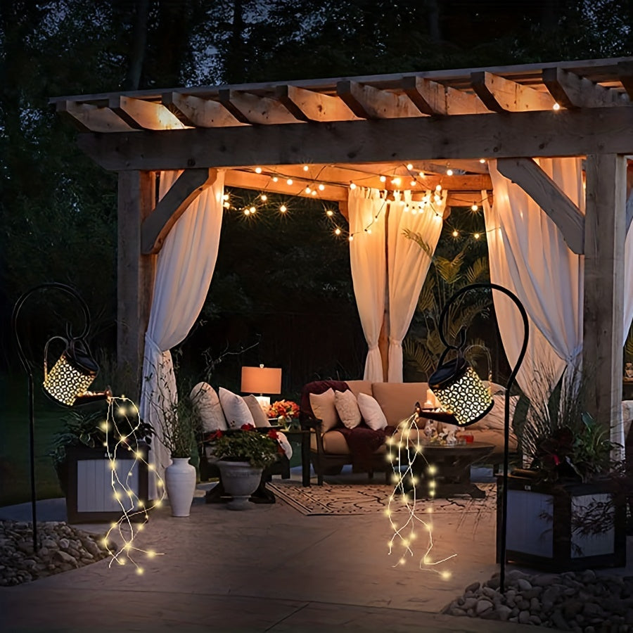 Solar Watering Can Lights String Hanging Solar Waterfall Lights Waterproof