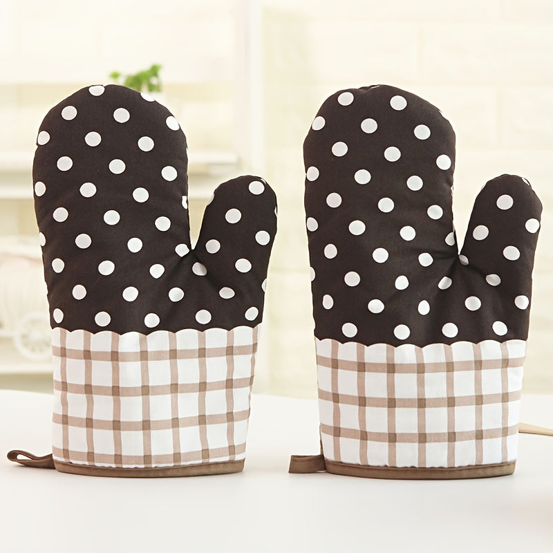 2pcs Colorful Printed Oven Mitts Double Layer Heat Resistant Baking Gloves
