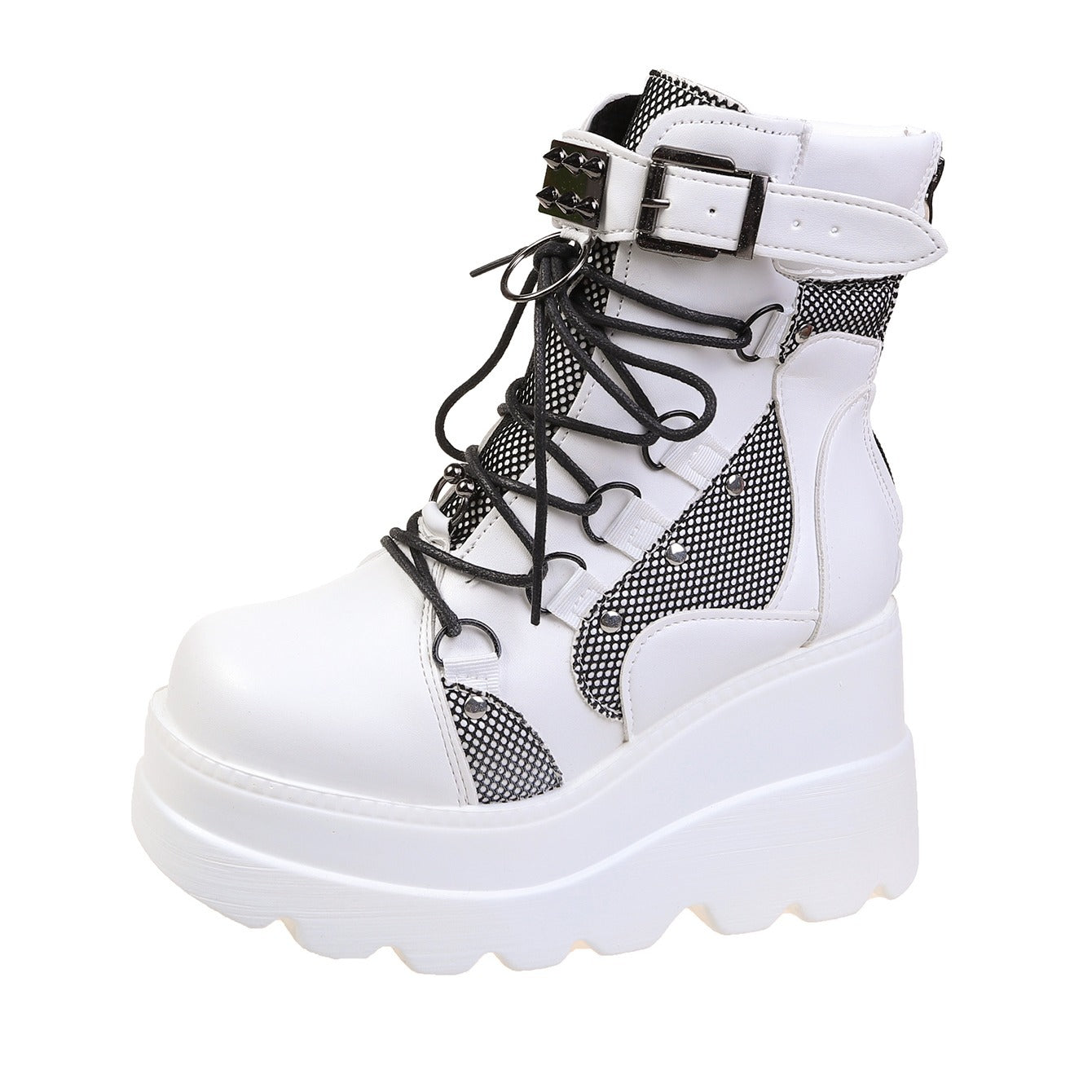 Punk Style Studded Lace Up Ankle Boots