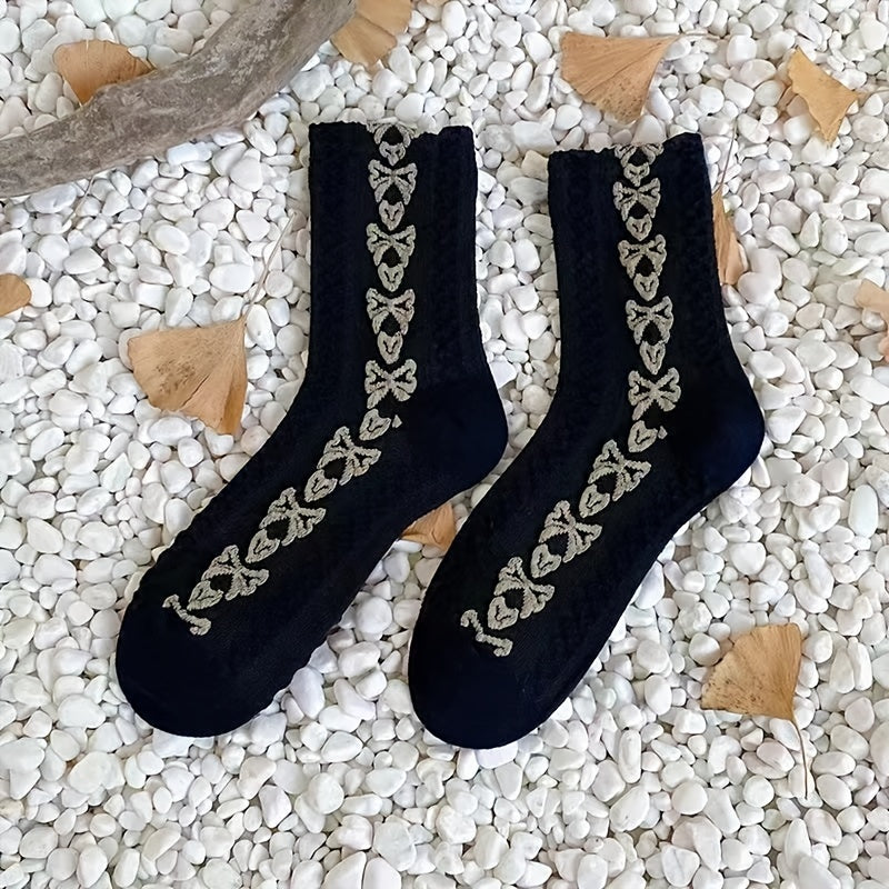 Paris Floral Embroidery Socks Retro Style Mid Tube Women's Stockings