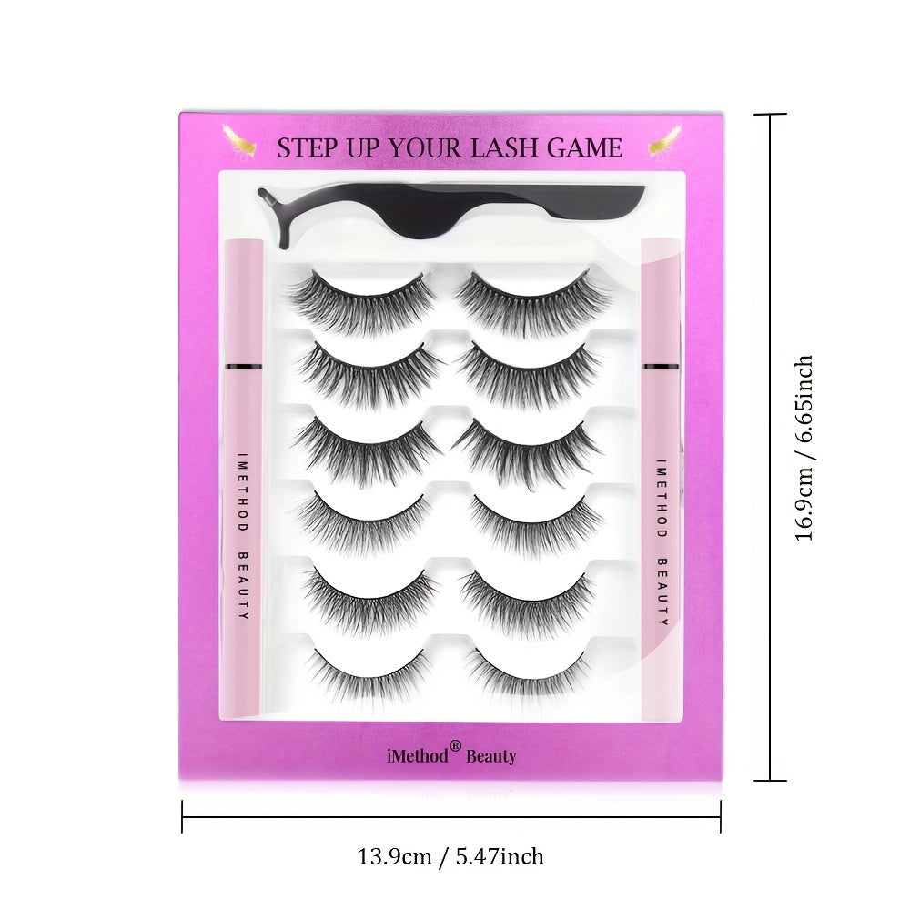 6 Pairs Eyelashes & Eyeliner Kit 3D Natural Look Lashes Easy Wear Waterproof