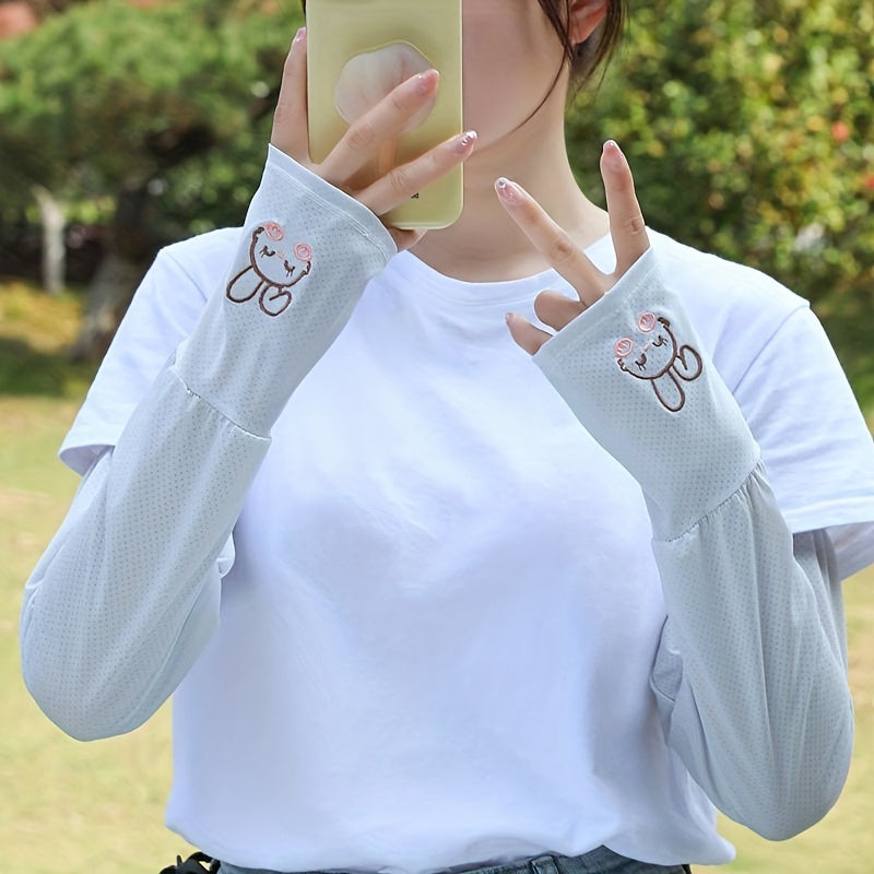Rabbit Embroidery Ice Sleeve Elastic Loose UV Protection Long Sleeves