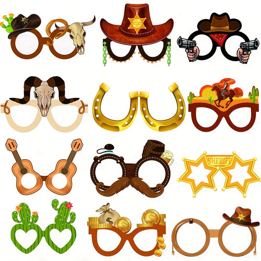 12pc Cowboy Party Glasses Photo Booth Props for Parties & Birthdays