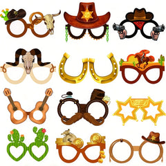 12pc Cowboy Party Glasses Photo Booth Props for Parties & Birthdays