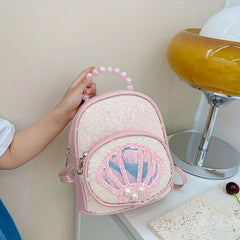 Sequins Backpack for Kids Faux Pearl Handle Bag