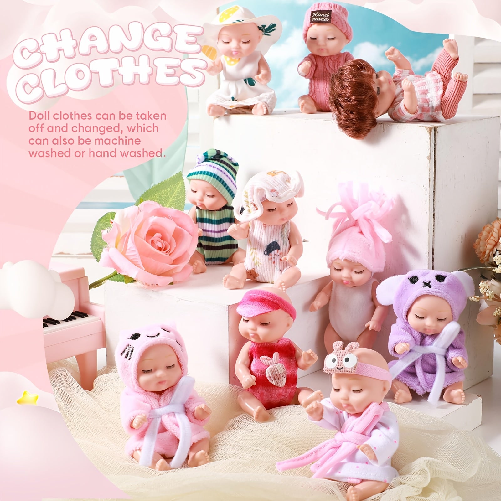 Set of 10 Lifelike 10" Tall Baby Dolls in Animal Themed Outfits