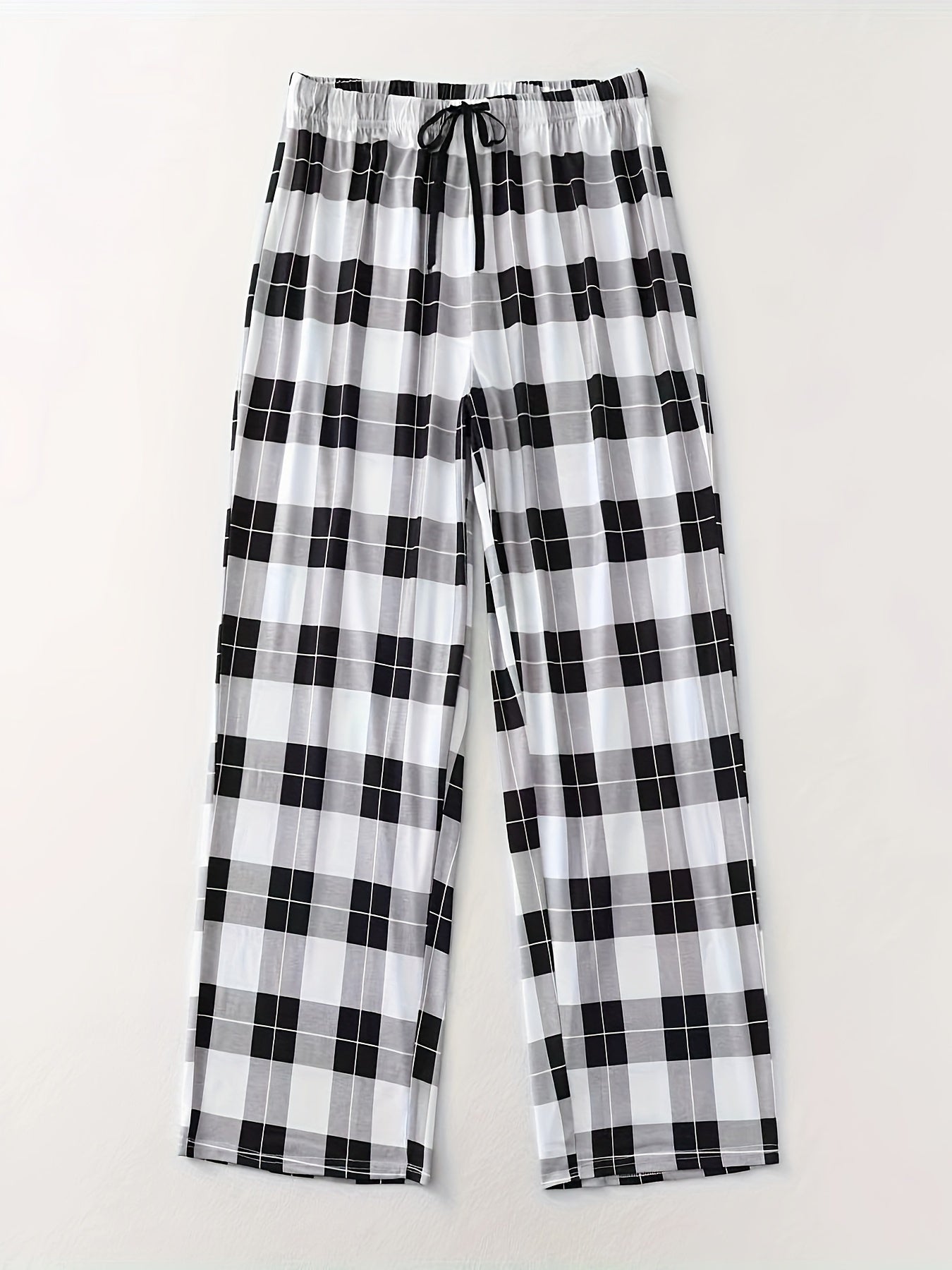  Plaid Print Drawstring Elastic Casual Pants