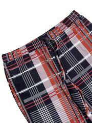 Women's Plus Plaid Print Drawstring Tapered Pants