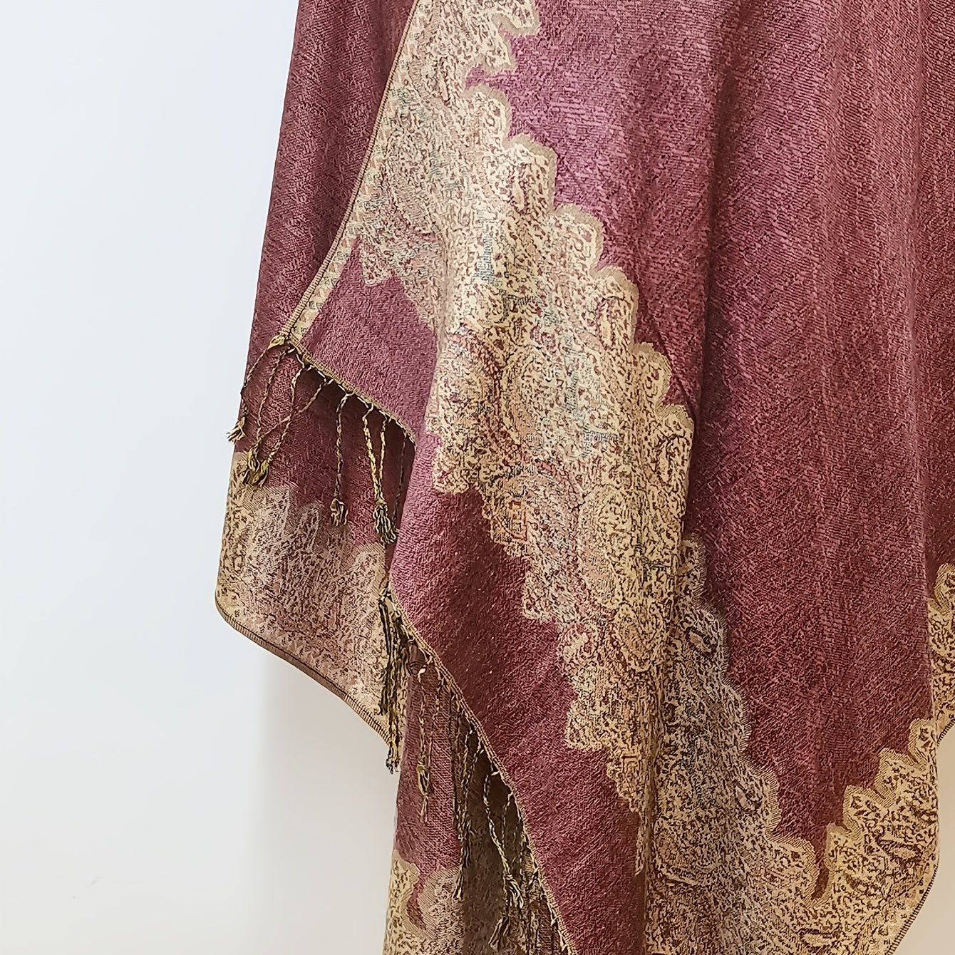 Vintage Oversized Jacquard Tassel Scarf Pink Paisley Print