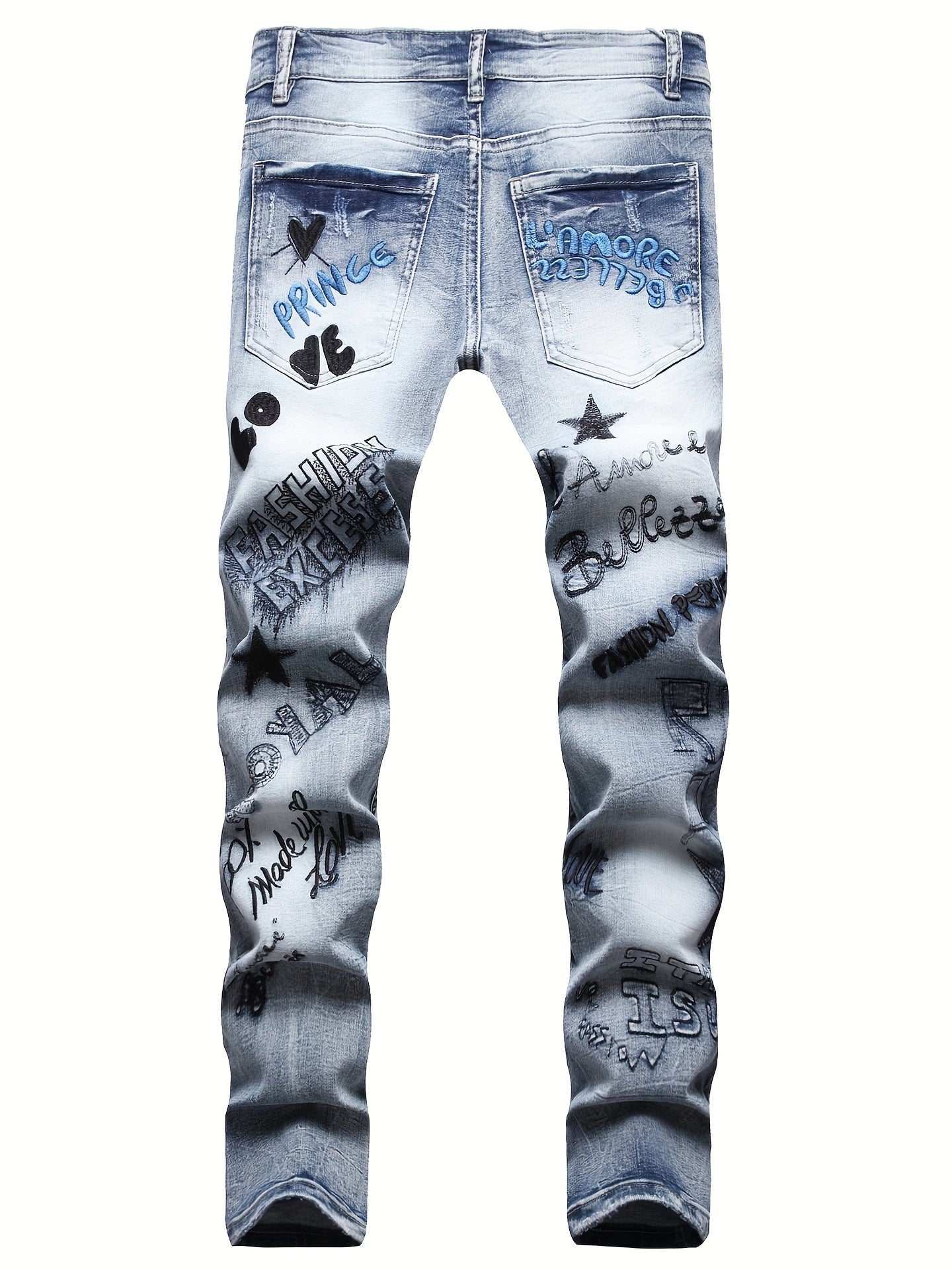 Men's Slim Fit Embroidery Denim Jeans Casual Streetwear Trousers