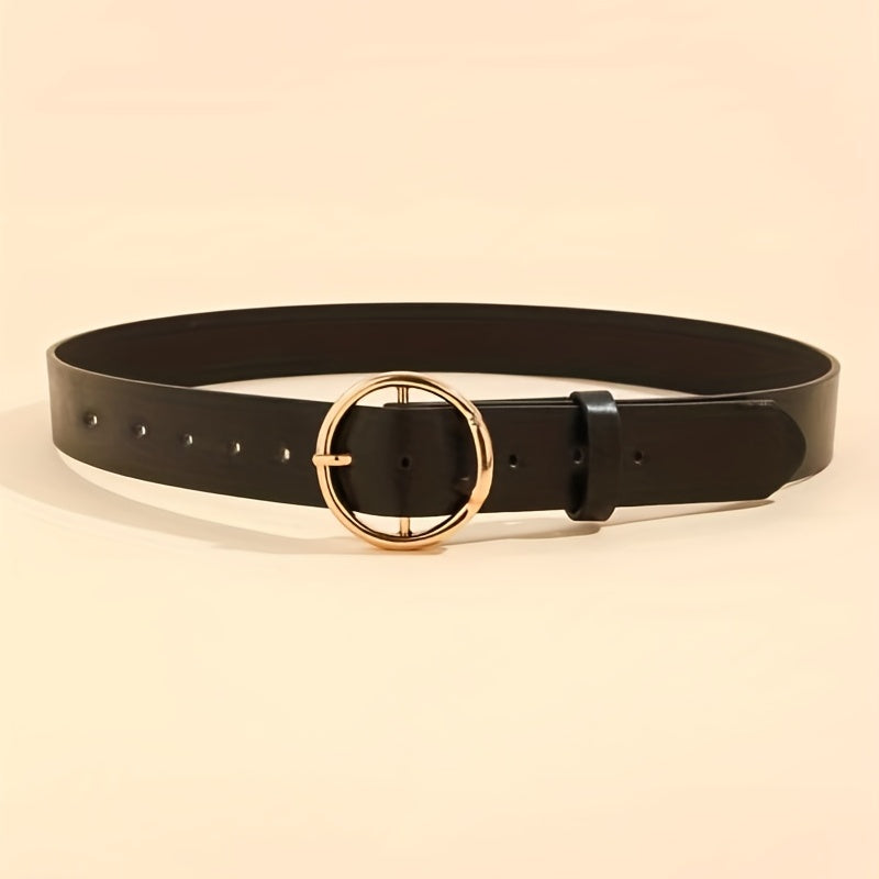 Golden Round Pin Buckle Belt Casual Vintage PU Leather Belts Pants Jeans Belt