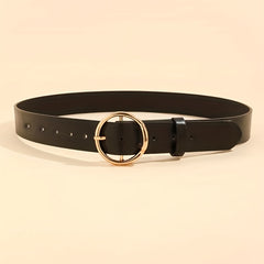 Golden Round Pin Buckle Belt Casual Vintage PU Leather Belts Pants Jeans Belt