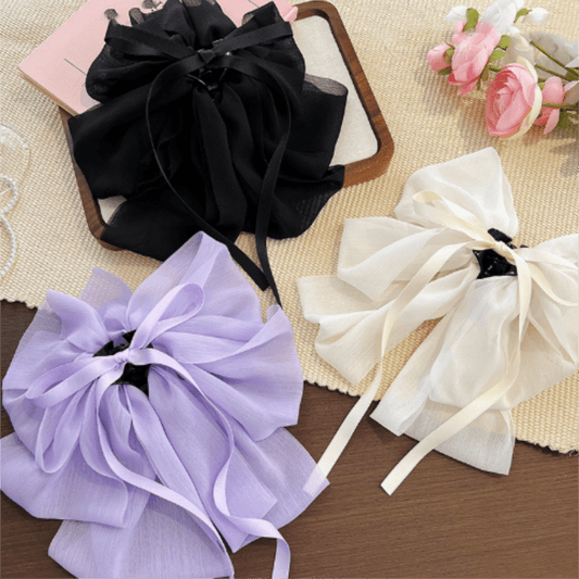 3pcs Mesh Large Bow Hair Claw Ponytail Holder