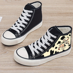 Cow Print Plush Lined Chunky Canvas Sneakers