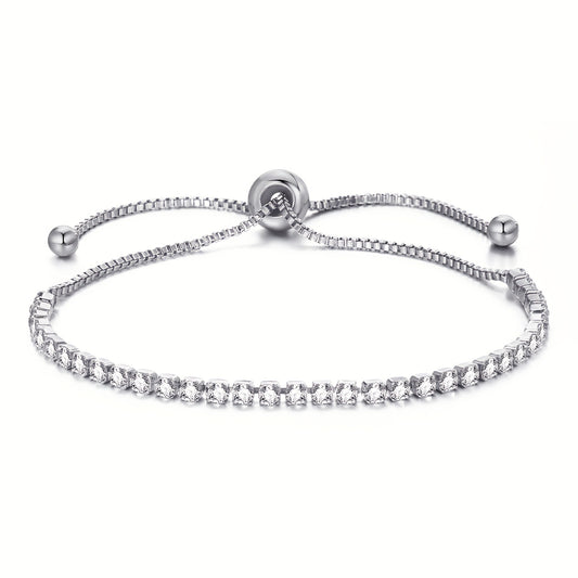 Adjustable Rhinestone Tennis Chain Bracelet Women Hand Jewelry 1 Pc