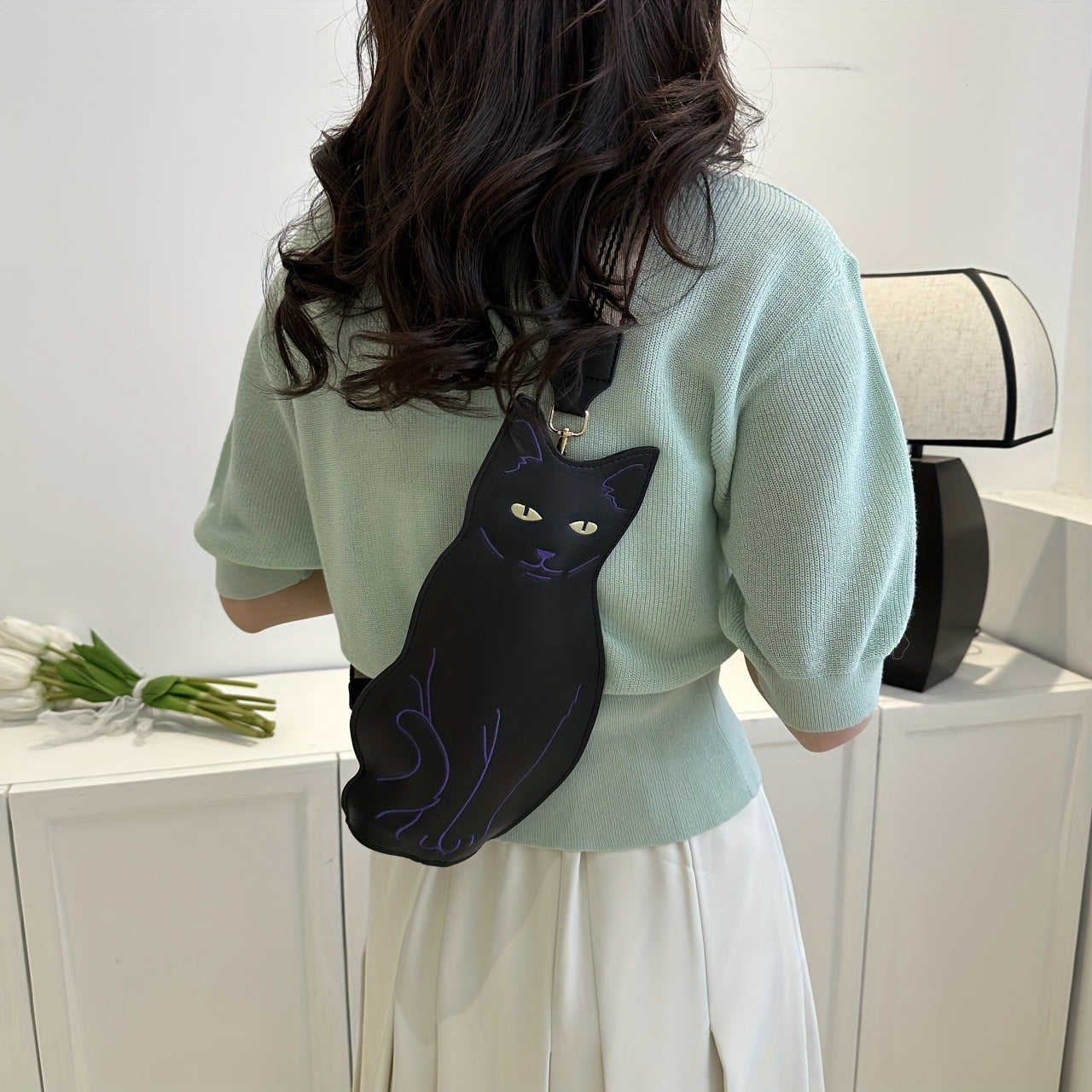 Cat Shaped Chest Bag Crossbody Bag With Wide Strap