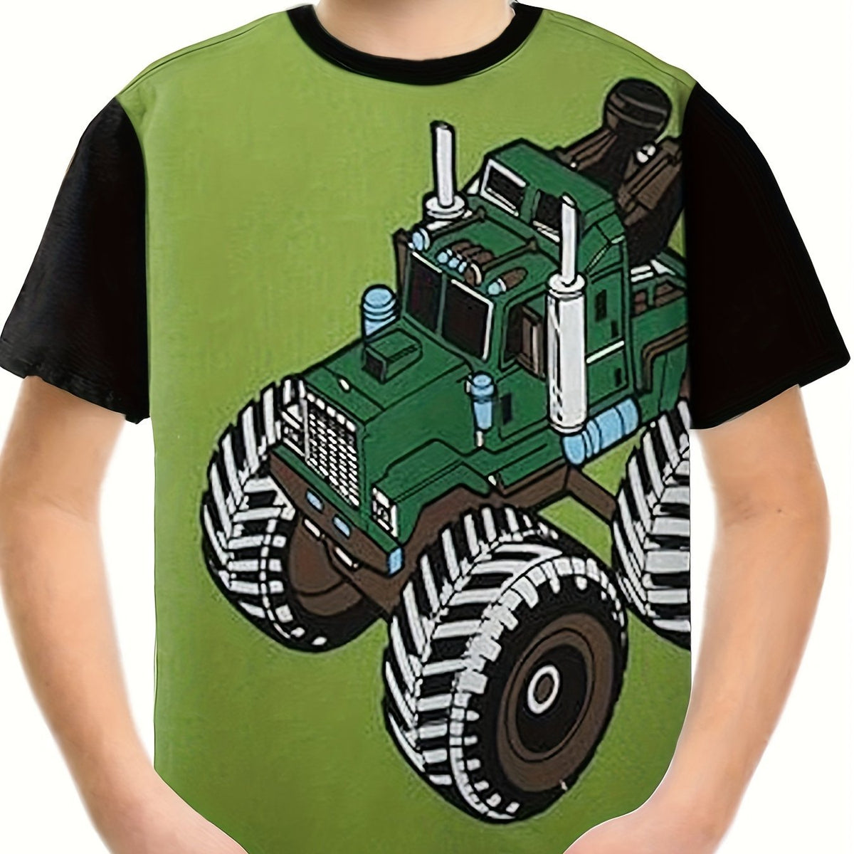 3D Truck Print Short Sleeve T shirt for Kids