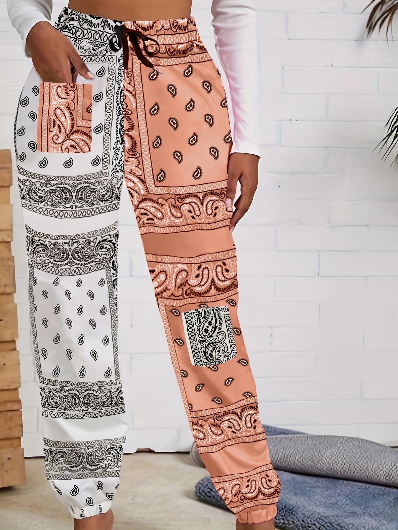  Boho Pants Women's Paisley Print Drawstring Pants
