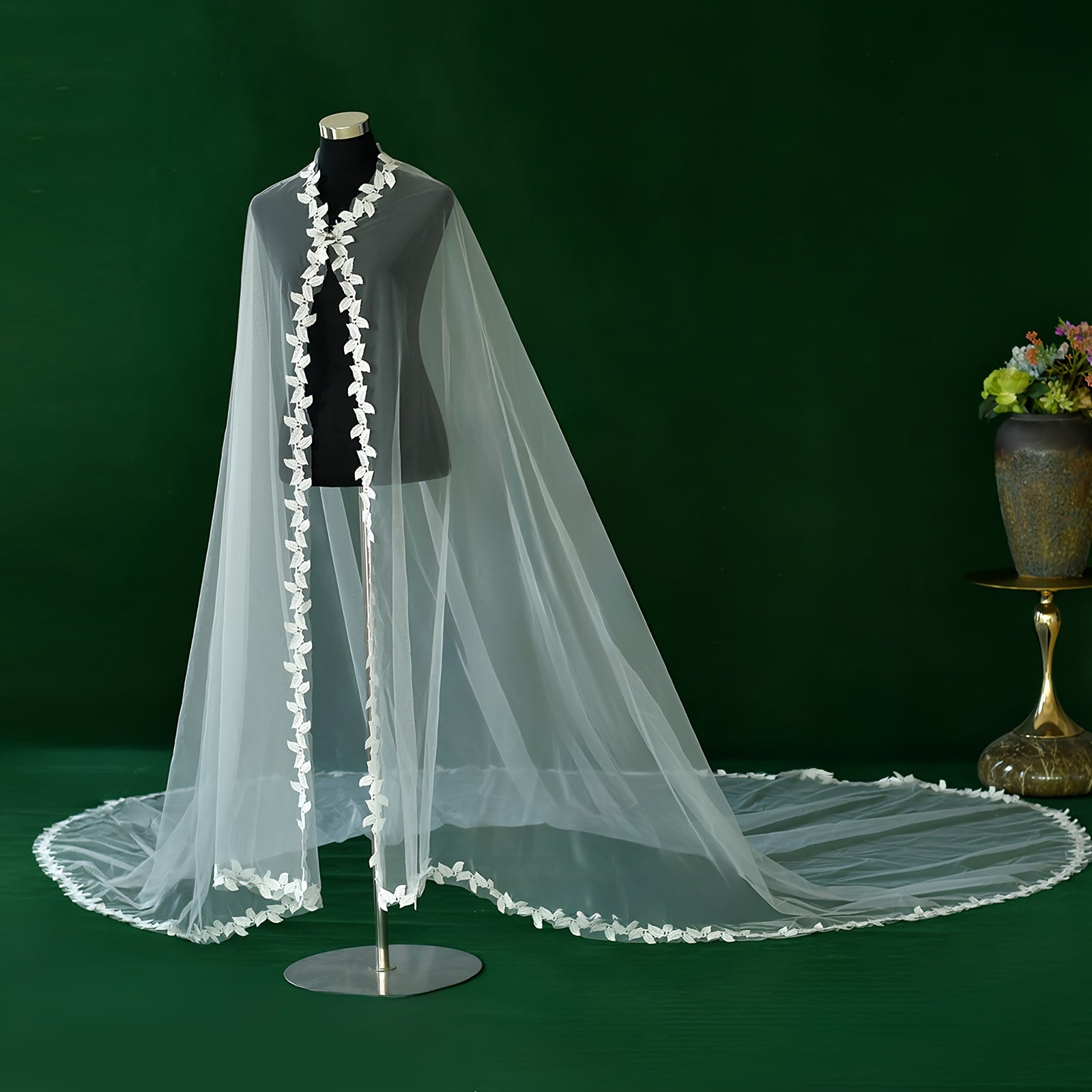 Adjustable Cathedral Length Wedding Veil with Secure Pin Fixing Bride Mantle