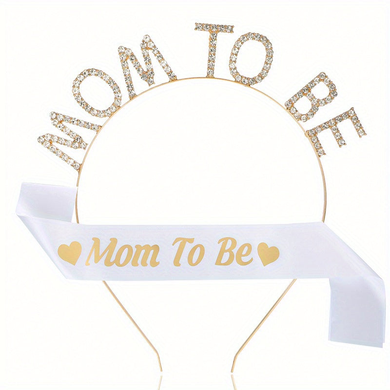 MOM TO BE Rhinestone Headband & Sash Set