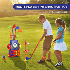 Kids Golf Clubs Set with Balls, Putting Mat, Sticks, Holes, and Cart