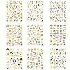 Golden Maple Leaves Butterfly Nail Stickers 3D Adhesive Art Supplies