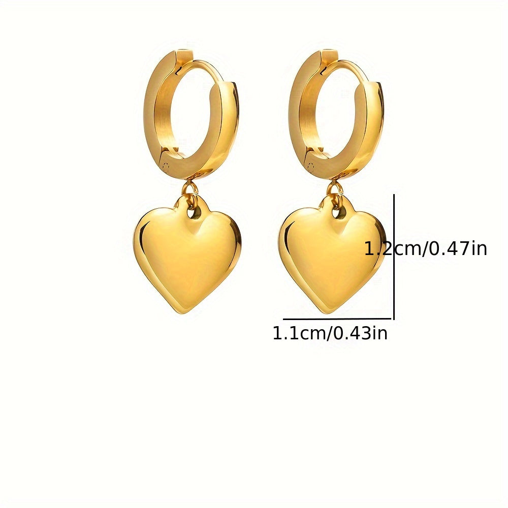 SENLANSP Heart-Shaped Stainless Steel Jewelry Set with Earrings, Bracelet & Neck