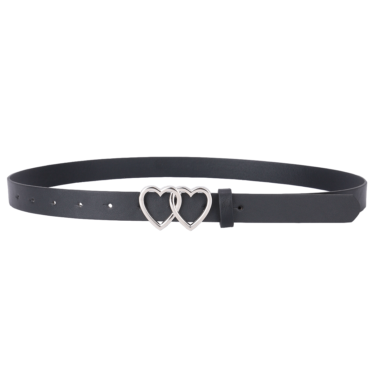 PU Leather Thin Belt Double Heart Metal Buckle Jeans Dress Coat Belts