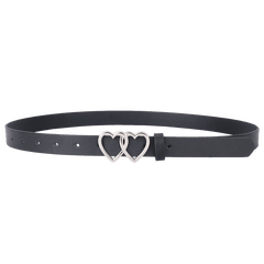 PU Leather Thin Belt Double Heart Metal Buckle Jeans Dress Coat Belts
