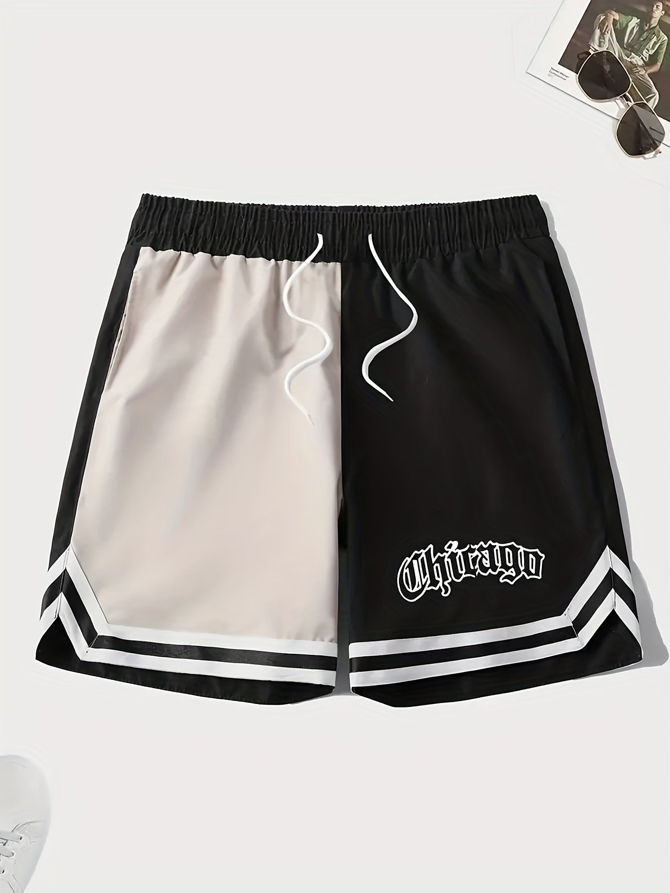 Chevron Print Drawstring Shorts Men's Casual Waist Gym Workout Training