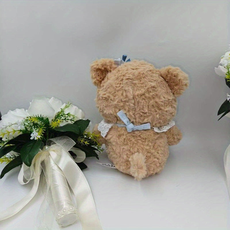 Adorable Brown Bear Plush Toy with Bow & Lace Collar Soft Stuffed Animal Mat