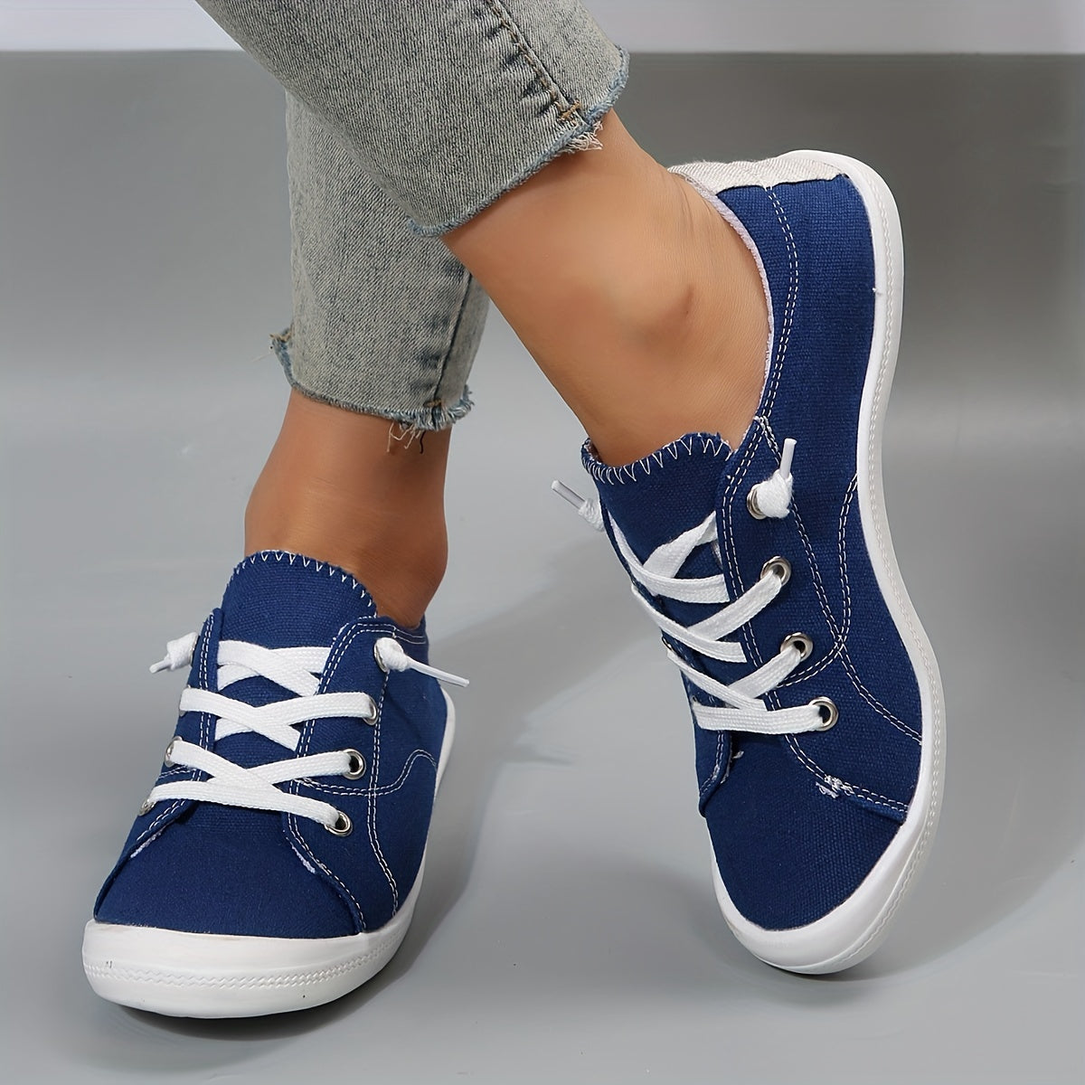 Women's Dark Flat Canvas Lace-Up Sneakers